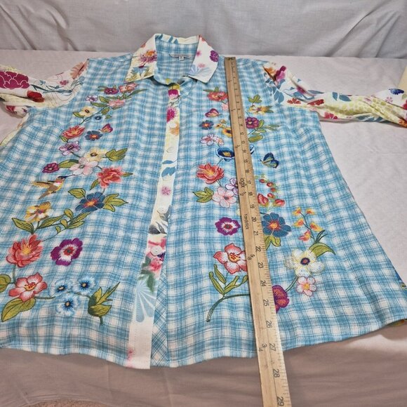 John Mark Women’s Shirt Top Embroidered Floral 3/4 Sleeve Button  Tunic  (9) - Picture 8 of 12
